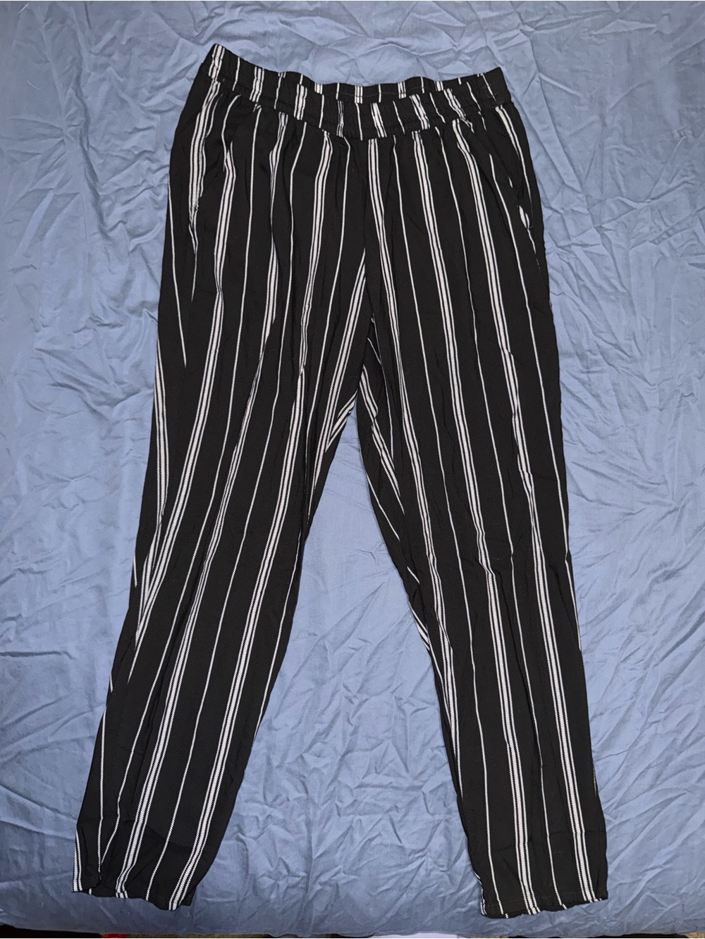 H&M Black Joggers with White Vertical Stripes